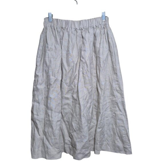 Not Perfect Linen Womens Skirt Size M Beige 100% Linen Midi Length Snap Front - Picture 2 of 8